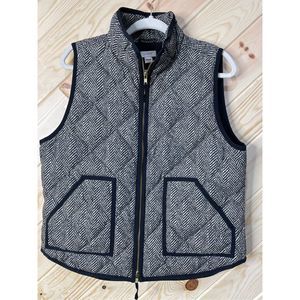 J Crew Womens Herringbone Vest Sleeveless Full Zip Quilted Black Size Large